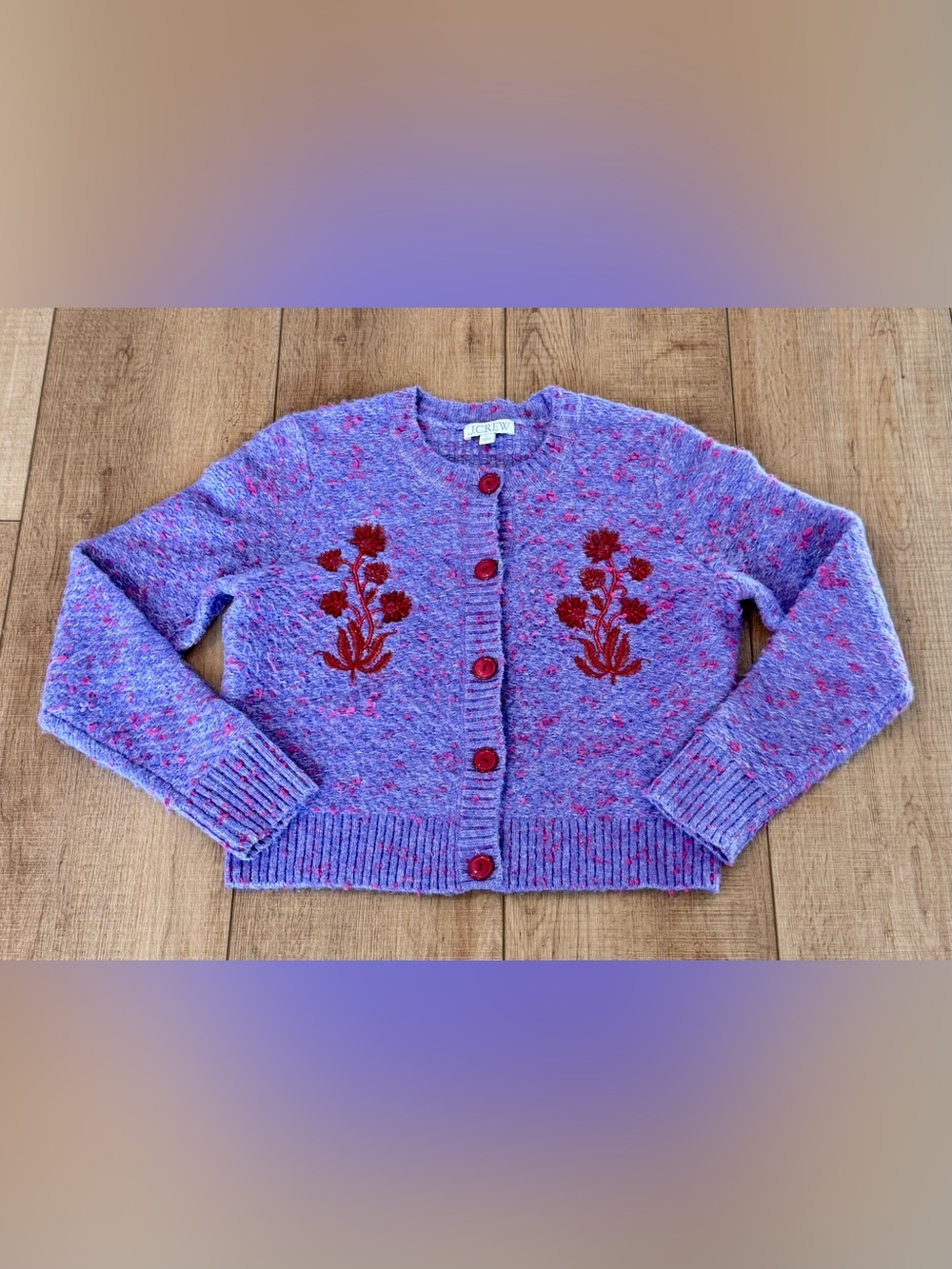 J.Crew Sequin Embroidered Cotton Bouclé Cardigan Sweater Purple Small NWOT - Picture 2 of 13